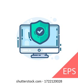 Protección de PC. Icono de ilustración de diseño de línea moderna del vector