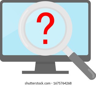 PC, signo de interrogación y lupa
