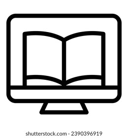 Pc reading book icon outline vector. Digital online. Education school