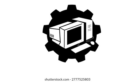 pc repair, black isolated vector silhouette
