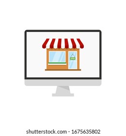 PC con y compra de pantalla. Concepto de compras en línea.