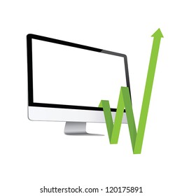 PC screen with green arrow pointing up from the blank screen