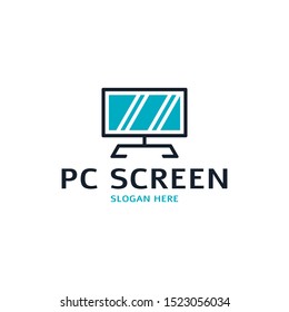 PC Screen Line Logo Vector, Computer Monitor Design Logo, Modern and Clean Design