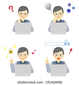PC with senior man / Vector EPS 10 illustration