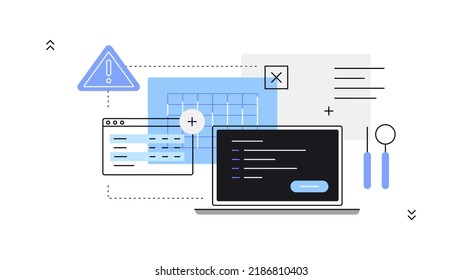 PC service, diagnostics, programming, error fixing. Modern flat illustration. Vector file.