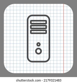 PC simple icon vector. Flat design. On graph paper. Grey background.ai