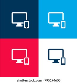 PC Smartphone four color material and minimal icon logo set in red and blue