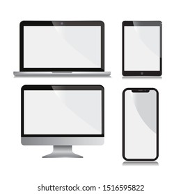 pc, smartphone, laptop, tablet with white blackground mockup template vector