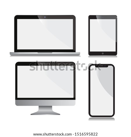 pc, smartphone, laptop, tablet with white blackground mockup template vector