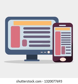 pc and smartphone web synchronization concept vector illustration symbol