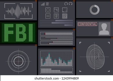 PC software for the FBI. Screen vector illustration. Detective.