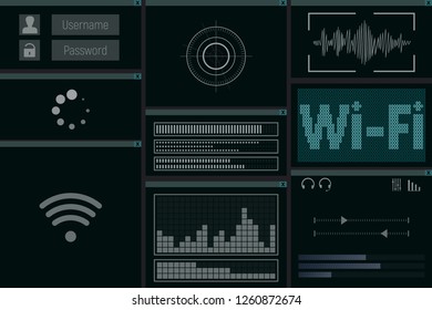 PC software with wi-fi. Screen vector illustration. WEB hacker.