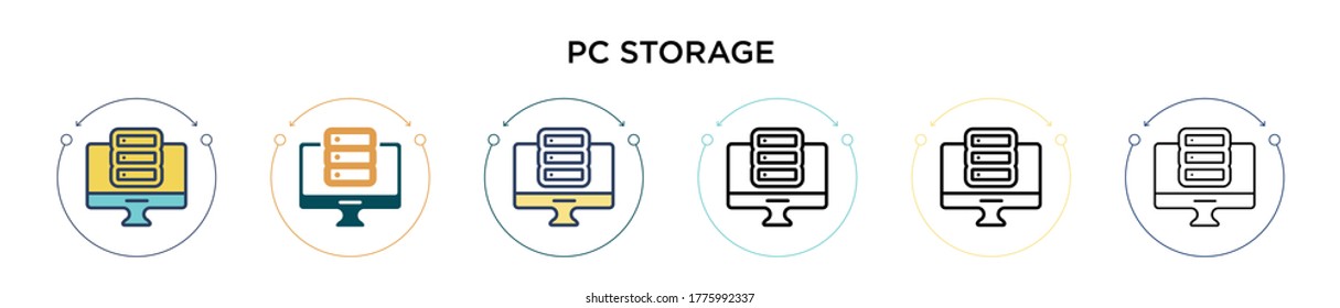 Pc storage icon in filled, thin line, outline and stroke style. Vector illustration of two colored and black pc storage vector icons designs can be used for mobile, ui, web