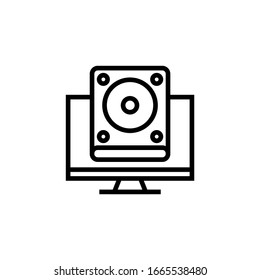 Pc storage vector icon in linear, outline icon isolated on white background