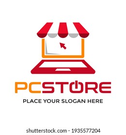 PC store vector logo template. This design use computer or laptop symbol. Suitable for technology business.