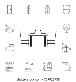 Pc table icon. Set of household accessories icons. Signs, outline furniture collection, simple thin line icons for websites, web design, mobile app, info graphics on white background