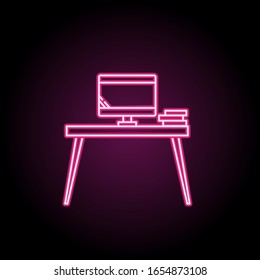 Pc table neon icon. Simple thin line, outline vector of household icons for ui and ux, website or mobile application
