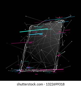 PC Tablet . Abstract Low-poly wireframe vector technology illustration with glitch effect. Device screen. Digital concept of gadgets and devices themes.