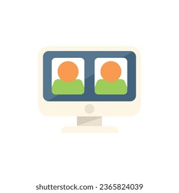 Pc teamwork icon flat vector. Service team. Digital mobile isolated