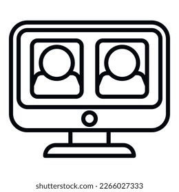 Vector de contorno de icono de trabajo en equipo de Pc. Equipo de servicio. Móvil digital