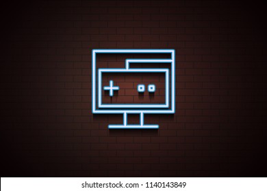 pc testing icon in Neon style on dark brick wall background