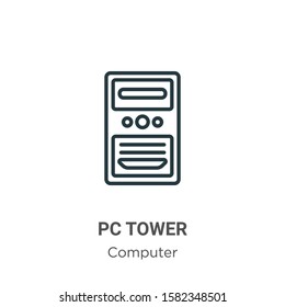 Pc tower outline vector icon. Thin line black pc tower icon, flat vector simple element illustration from editable computer concept isolated on white background