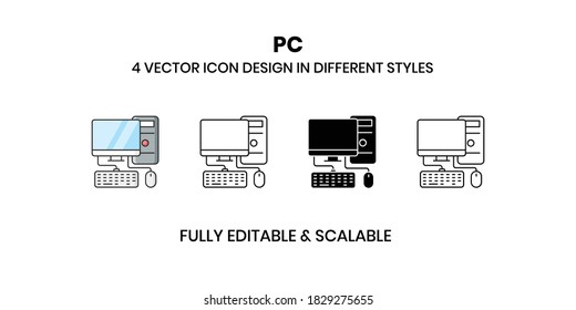Iconos de ilustración de vectores de PC con un estilo diferente
