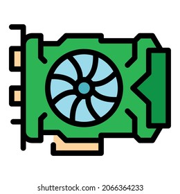 Pc Video Card Icon. Outline Pc Video Card Vector Icon Color Flat Isolated