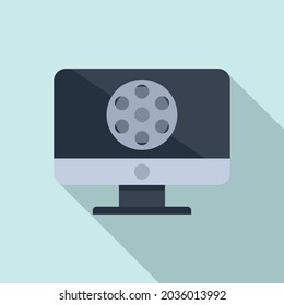 Pc video edit icon flat vector. Mobile editor. Digital content