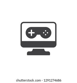 PC video game controller vector icon. filled flat sign for mobile concept and web design. Gaming joystick and computer monitor simple solid icon. Symbol, logo illustration. Pixel perfect vector
