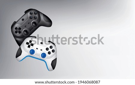 PC video games 2 realistic gamepad controllers hardware entertainment devices closeup top view composition vector illustration