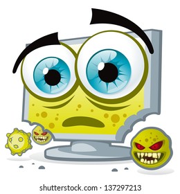 PC virus. Unprotected computer is infected and corrupted by viruses.