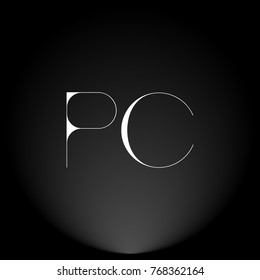 PC White thin minimalist LOGO Design with Highlight on Black Background.