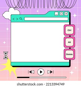 PC window in y2k style. Retro interface of an old computer with a bright color. Copyspace template. Retro wave and vaporwave
