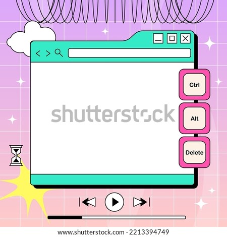 PC window in y2k style. Retro interface of an old computer with a bright color. Copyspace template. Retro wave and vaporwave