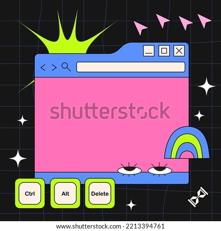 PC window in y2k style. Retro interface of an old computer with a bright color. Copyspace template. Retro wave and vaporwave
