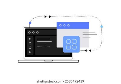 Processos de trabalho do PC. Computação e desenvolvimento. Arquivo vetorial.