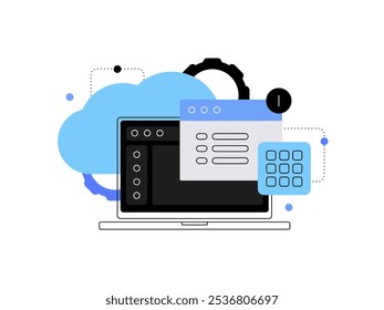 Processos de trabalho do PC. Ilustração plana. Arquivo vetorial.