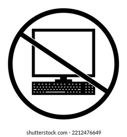 PC or workstation ban symbol in clipart or silhouette style. Desktop computer ban vector clipart icon