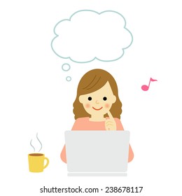 PC with young woman / Vector EPS 10 illustration 