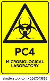PC4 Microbiological Laboratory. Yellow Safety Sign. Flat style. 