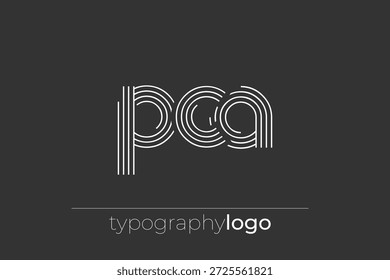 Logotipo moderno da tipografia geométrica PCA. Composição moderna e elegante com uma ilustração de logotipo de tipografia monocromática projetada com linhas intrincadas.