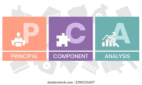 PCA, Principal Component Analysis acronym. Concept with keyword and icons. Flat vector illustration. Isolated on white