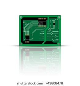 PCB board on white background with reflection.Concept electronics, industrial, technology.