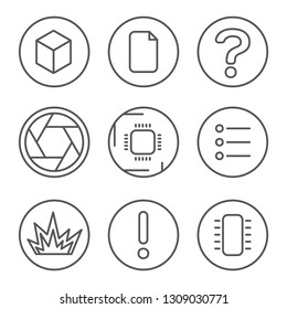 PCB development icons set. Microcircuit, documentation, testing, and photo line icons