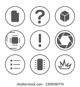 PCB development icons set. Microcircuit, documentation, testing, and photo outline icons