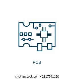 pcb icon. Thin linear pcb outline icon isolated on white background. Line vector pcb sign, symbol for web and mobile