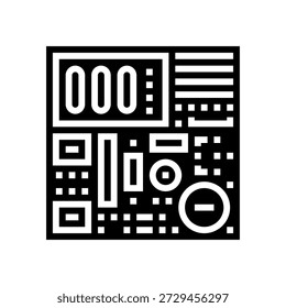 PCB componentes etiquetados Vector de ícono de glifo. PCB componentes etiquetados signo. Ilustración de símbolo aislado