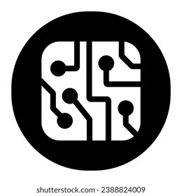 PCB layout in circle solid icon, electronics concept, printed circuit board in circle vector sign on white background, glyph style icon for mobile concept and web design. Vector graphics