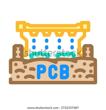Pcb polychlorinated biphenyls icon illustrating chemical contamination flowing into the soil and impacting the environment, representing a serious ecological threat
